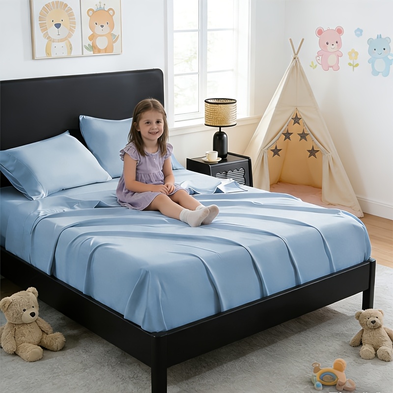 Set of Breathable Bamboo Bed Sheets Including Fitted Sheet And Pillowcases, Suitable for Children And Available in Queen And Twin Sizes. These Cooling Sheets Have Deep Pockets for Hot Sleepers And Make Excellent Gifts