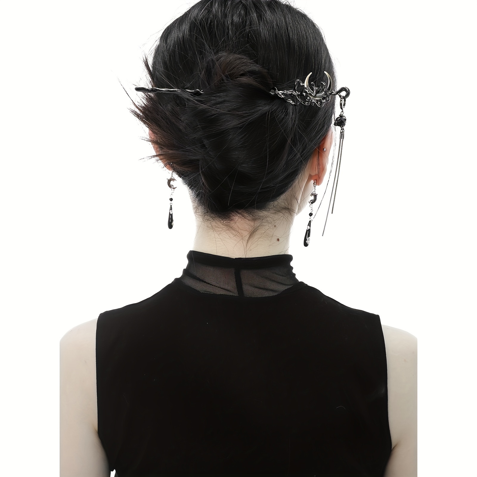 

Elegant Black Moon Hairpin - Traditional Chinese Style, Zinc Alloy, Perfect For & Casual Attire