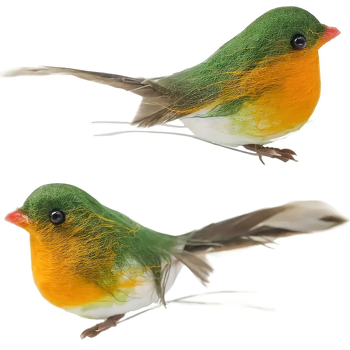 E-shop Zwei handgefertigte künstliche Kardinalen mit realistischen Federn, Gartenornamente aus Kunststoff, Mini-Vogeldekorationen, geeignet für Ostern,