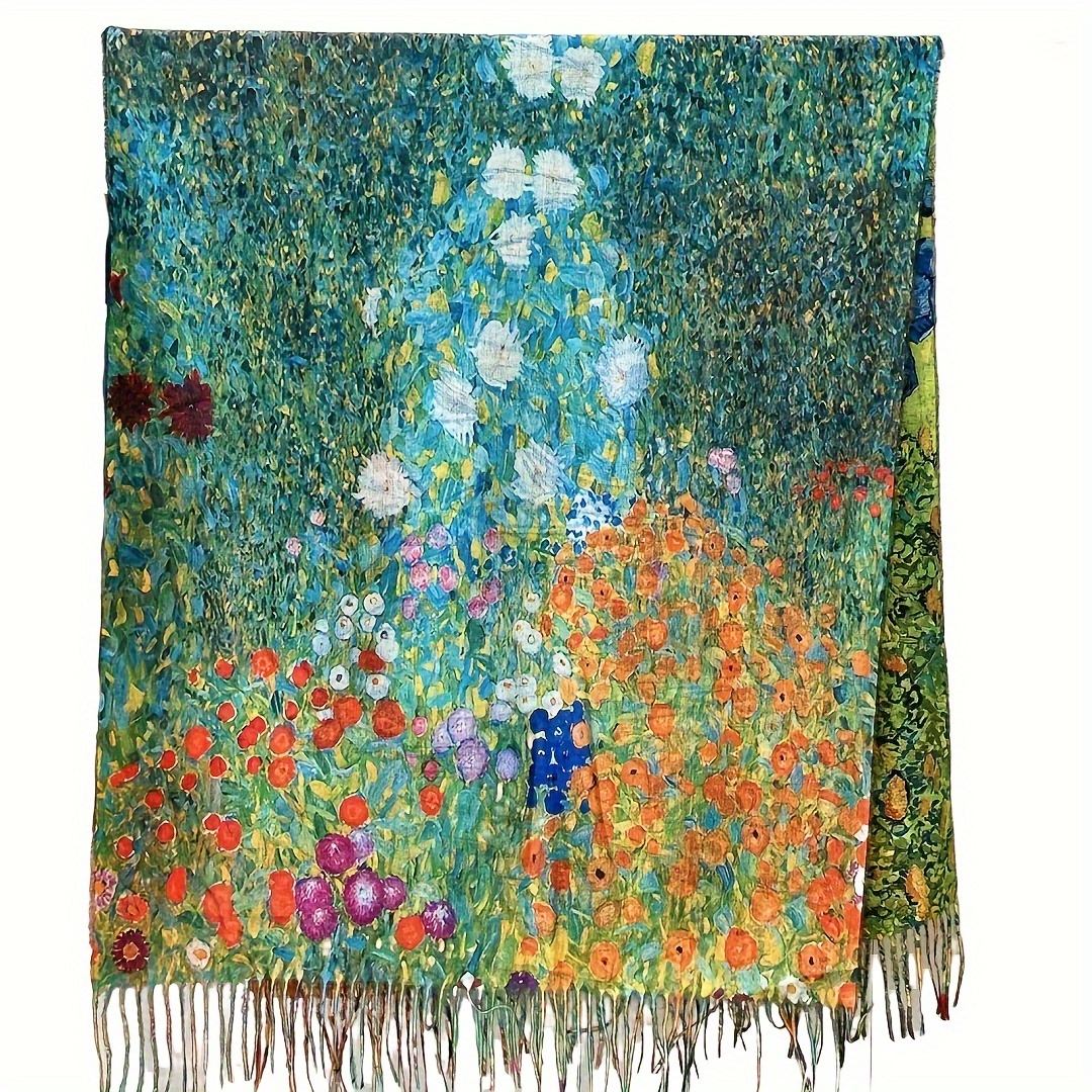 

Elegant Floral Print Polyester Scarf For Women - Fringed Shawl Wrap For Night Out - 100% Polyester, Hand-washable, Non-stretch, Decorative And Warm Woven Scarf