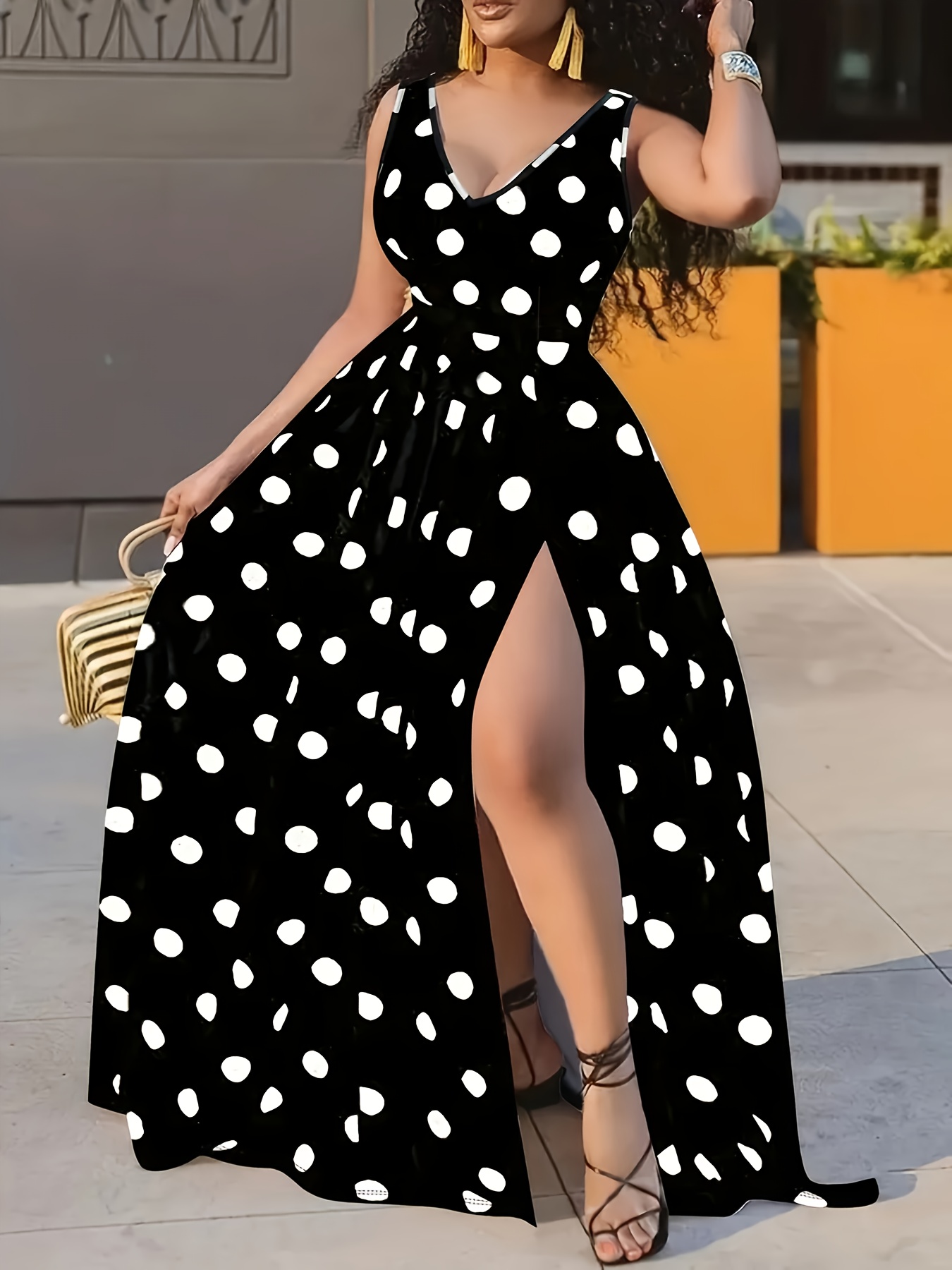 plus size womens plus size elegant black white polka dot - Temu Oman