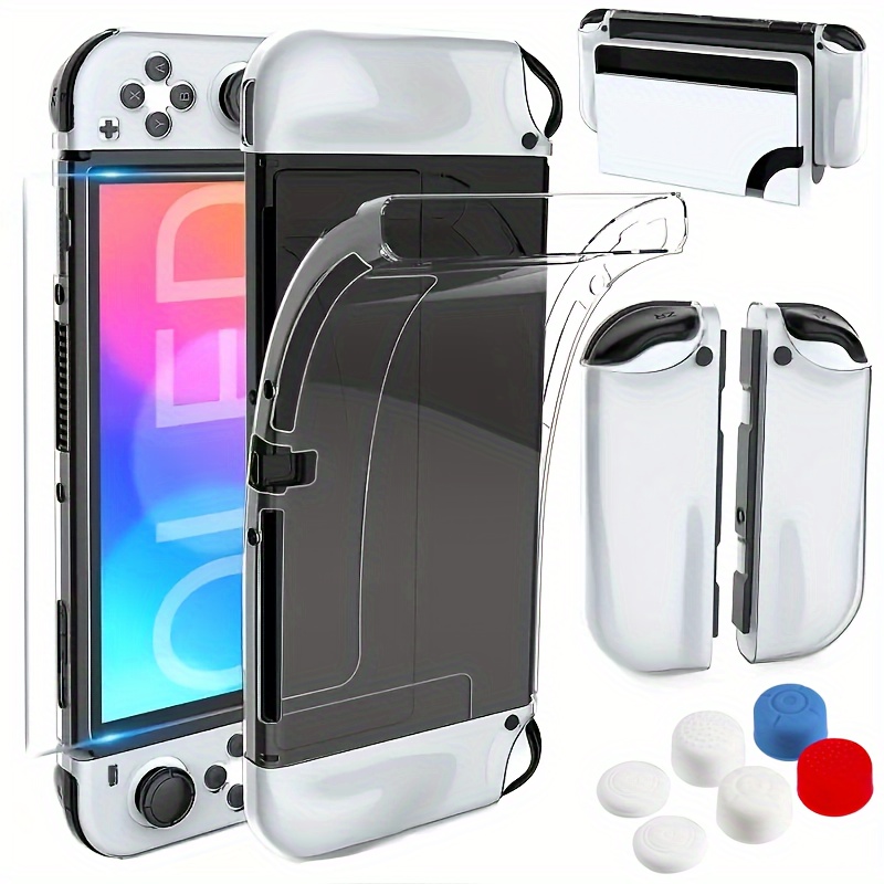 

TAESSV Ensemble de Coque Transparente en Cristal pour Nintendo Switch OLED - Housse de Protection en TPU, Protecteur d'Écran en Verre Trempé & 6 Capuchons de Prise en Main