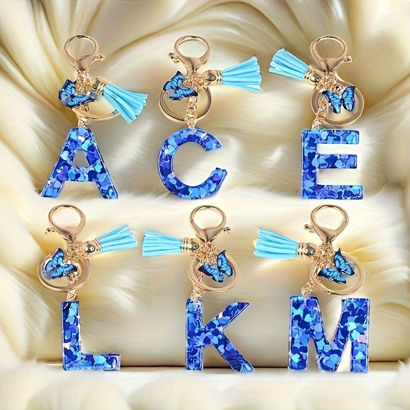 Red Flower Letter Keychain - A-Z Initial Pendant With Glass Ball & Tassel, Resin & Alloy, Gift For Women, Purse Accessory