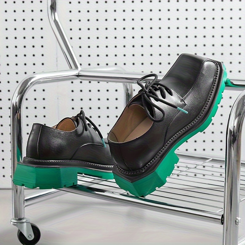 [Trendy Japanese Men's Shoes] Trendy Japanese High-end Popular Men's Shoes | Small Square Head Thick Sole Green Derby Casual Heightening Ins