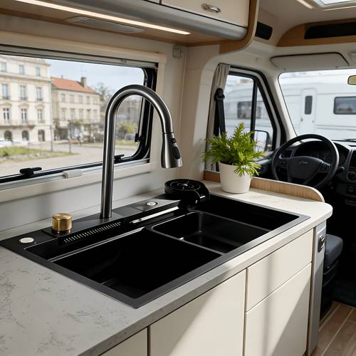 complete stainless steel sink set for rvs one purchase fulfills all your needs it a water tank a multi functional integrated waterfall faucet a water purification faucet a a manual soap dispenser and a drainage kit