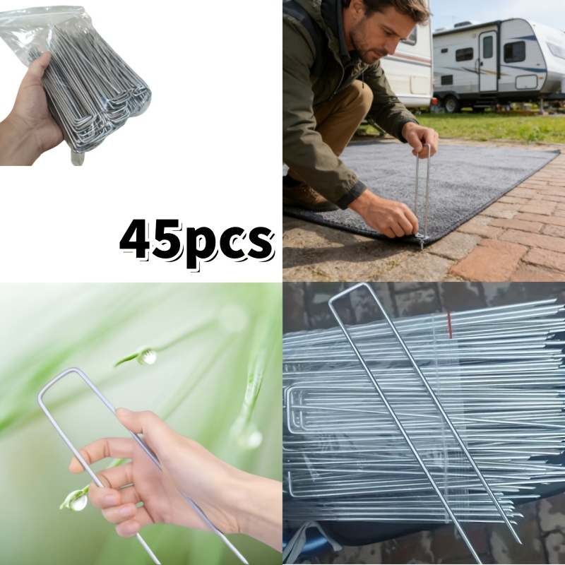 45pcs galvanized metal u shaped ground stakes durable stakes for garden compost and ground covers made from thickened galvanized rust proof metal resistant to   sun and rain   deformation and breakage the u shaped pointed tip