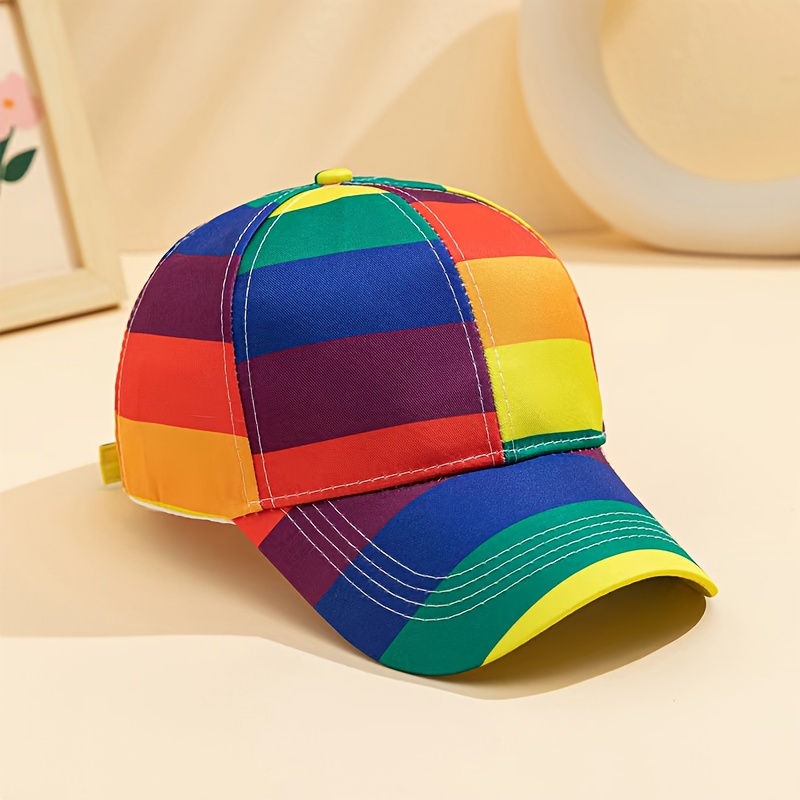 TEMU Multicolor Striped Baseball  Fantasy Themed, Lightweight Polyester, Adjustable, Woven Craftsmanship, Unisex Casual Sun Hat