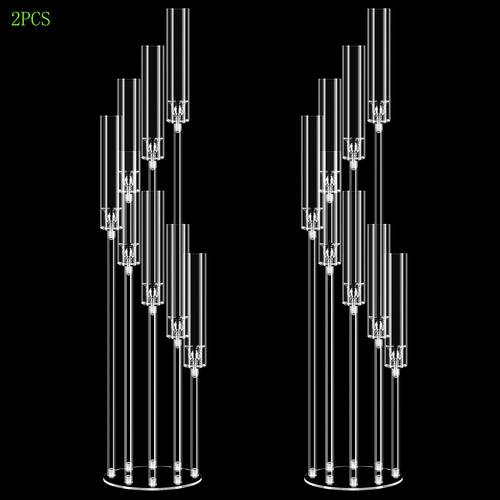 2 set 8 arm clear acrylic candelabra centerpieces suitable for wedding table decorations standing 49 2 tall candlesticks with shade for fireplace dinner parties for decor compatible for led candles wedding holiday events