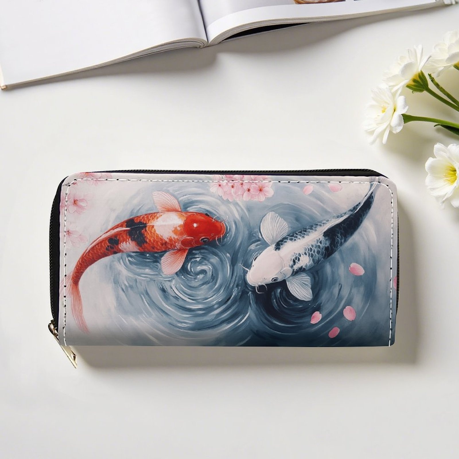1pc Women s & Men s Japanese Koi Fish Wallet - Zippered Long Wallet with Card Holder & Coin Pocket,   Fish & Cherry   Design, Multi-Functional Zippered Purse with Wipe- , Secure Zipper Closure, Card Slots & Coin Pocket - Ideal Gift for Koi   (Pink/Black/Blue/Purple) - Durable & Stylish Wallet for  ,   Options, Wallet for Women Long, High Quality Wallet for Women, Vintage Wallet, Clutch Wallet for Women