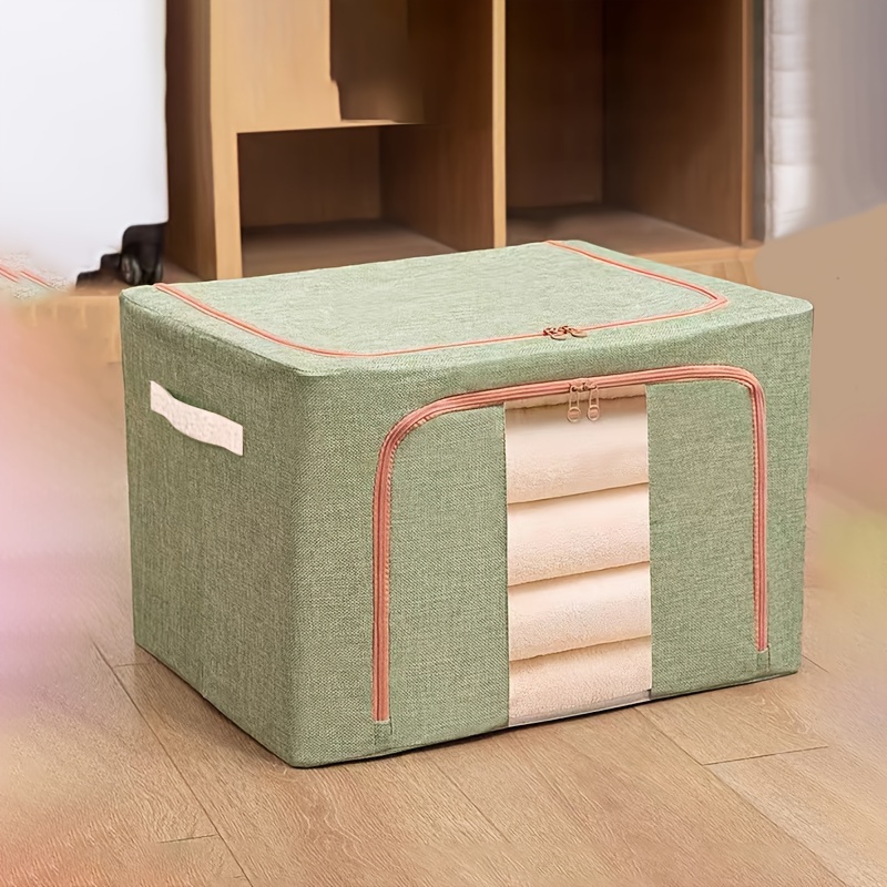 large capacity foldable clothes storage box with metal frame oxford fabric organizer with clear window multi functional for home wardrobe bedroom bathroom travel for bedding blankets toys details 8