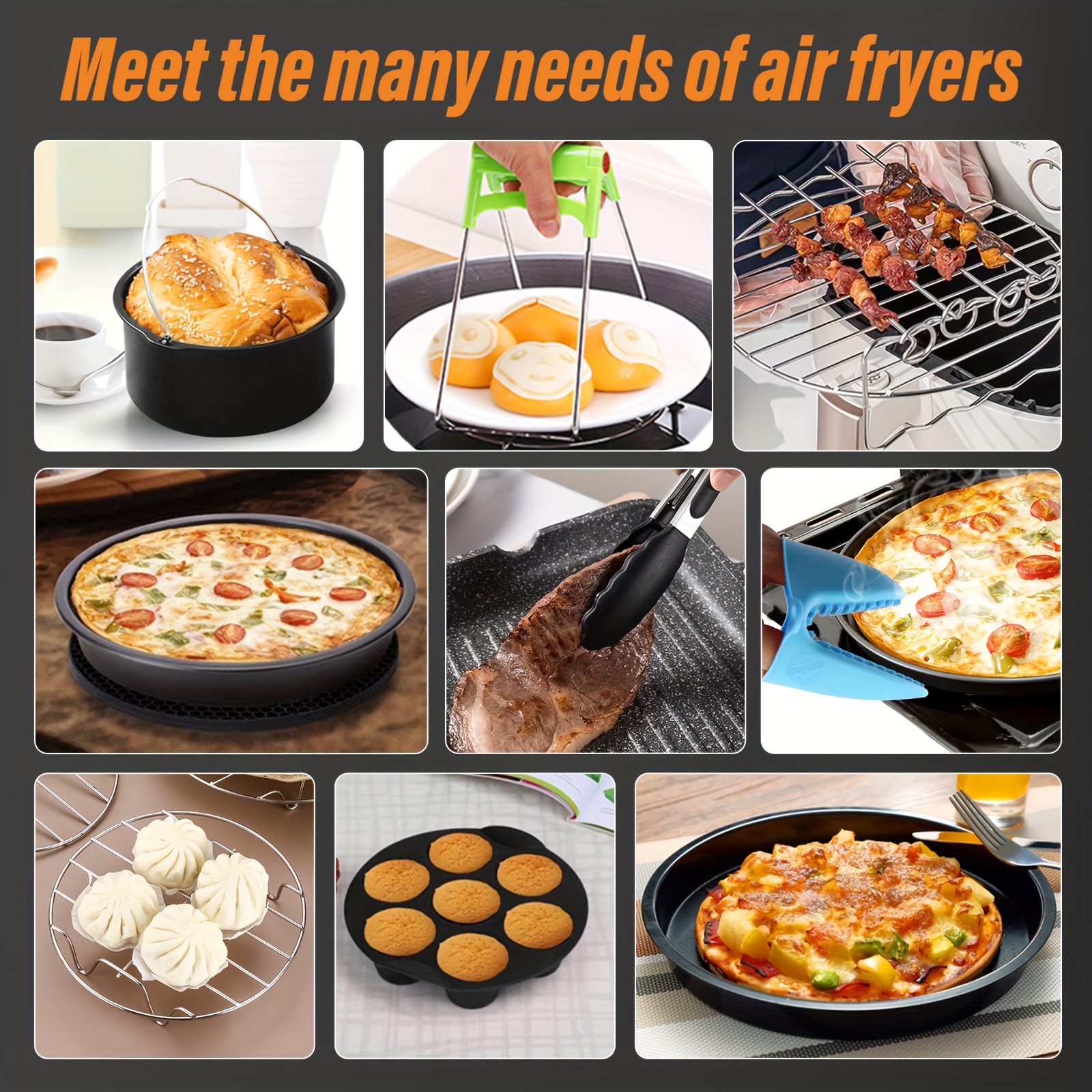 set of additions specifically for air fryers it   a baking basket pizza pan and stainless steel multi layer rack providing   to   expand your cooking space and unlock a   of   Product details 3