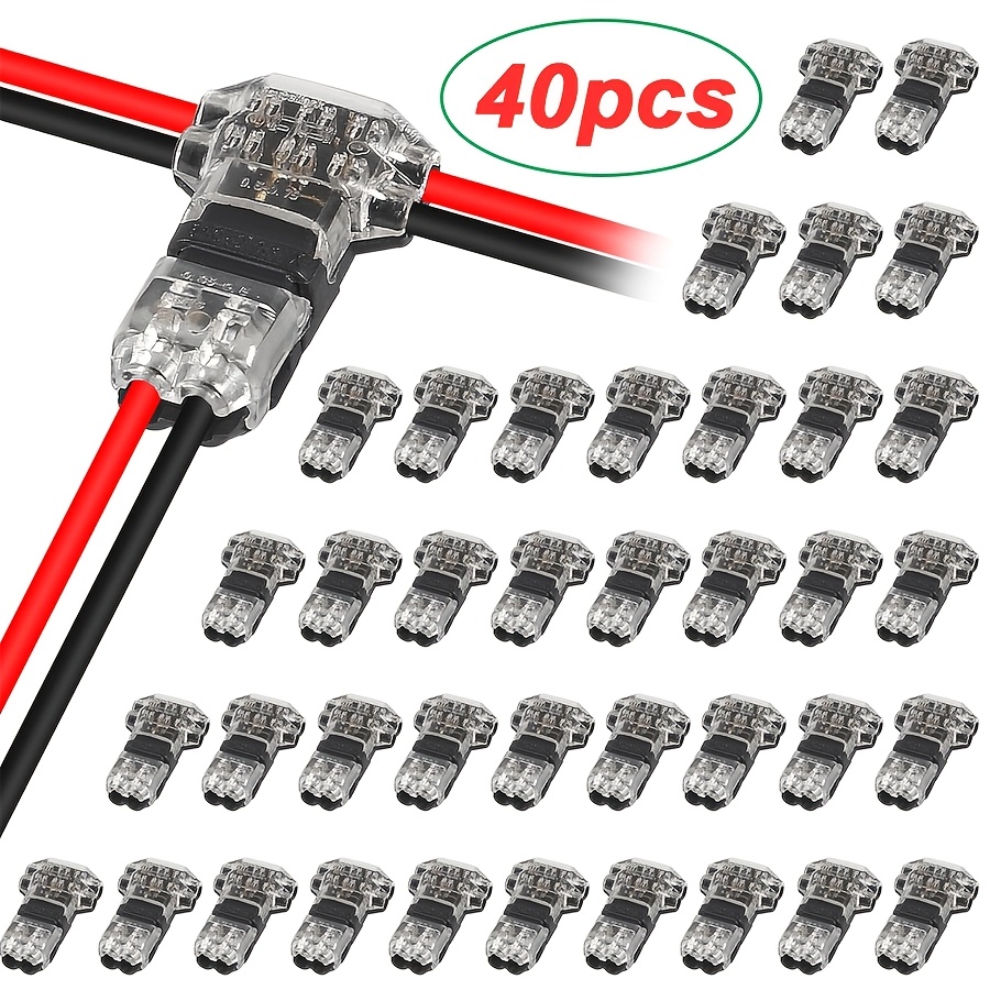 TEMU Lot de 40 connecteurs de câble T Tap dénudage, bornes d'épissure rapide T2Quick, connecteurs de câble basse tension pour feu LED de voiture,
