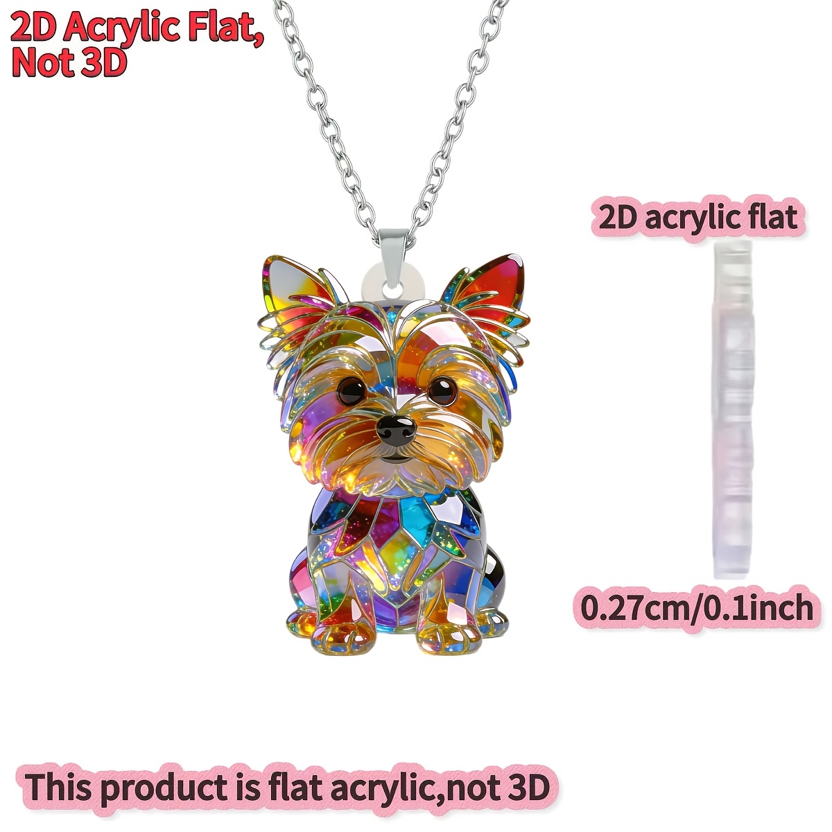 Image of 2d Flat, [2d Flat] 1pc, 2d Acrylic Yorkshire Dog, New Style Fashionable Y-necklace For Ladies, Pendant Fashion Sweater Chain, Ideal Gift For Birthday Parties And Holidays, 2d Flat