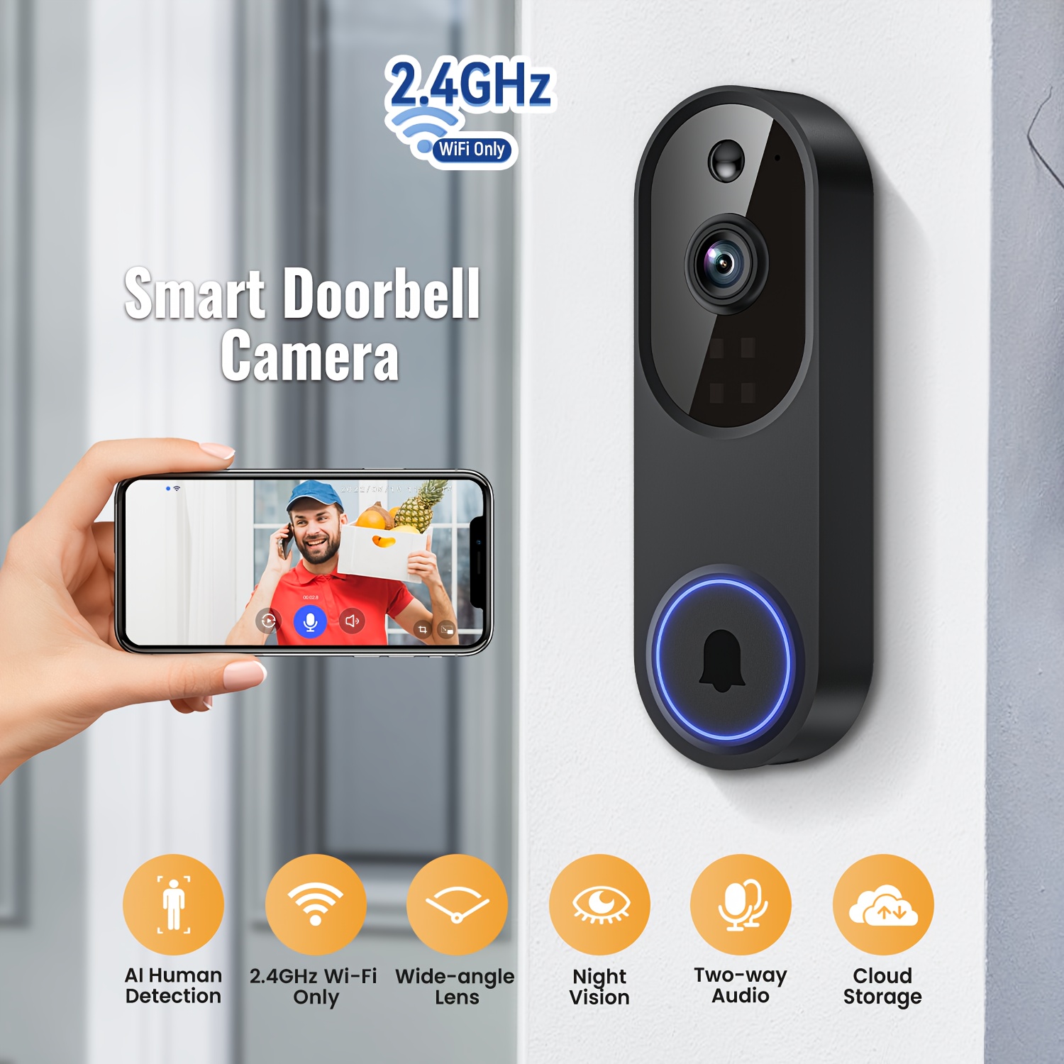 Cámara de videoportero de 1080P, detección inteligente de humanos, almacenamiento en la...