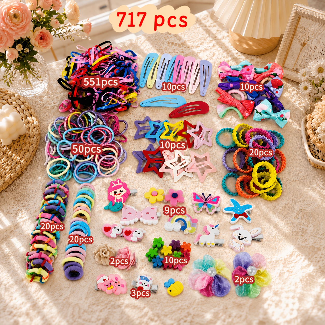 TEMU 717pcs Set Of Multiple Hair Accessories For Women, Including Hair Rings, Rubber Bands, Small Hair Clips, And Fun Styling Hair Accessories.