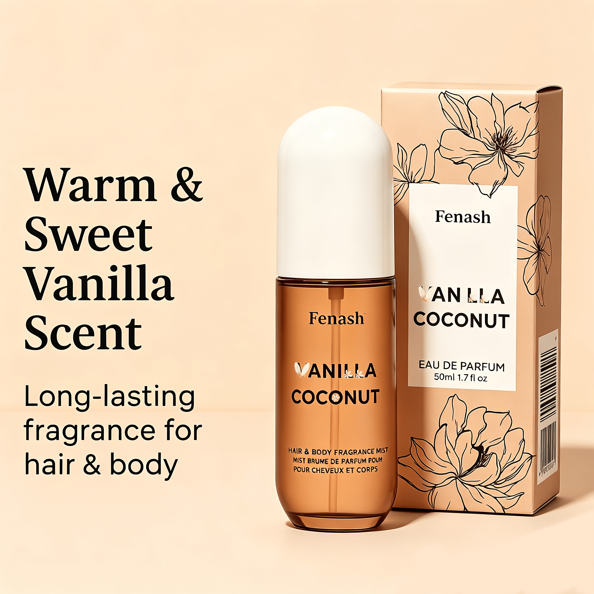 TEMU Vanilla Coconut Body And Hair Spray - 24-hour Long-lasting Fragrance, Portable Perfume(1.7fl.oz)