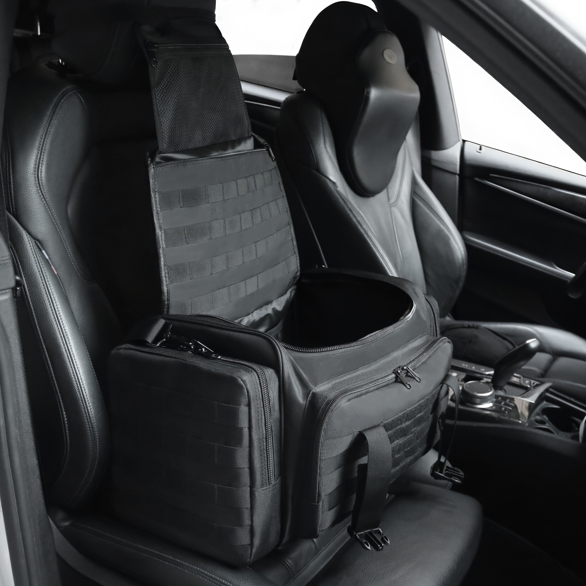 TEMU Heavy-duty Molle-compatible Car Seat Organizer With Multi-pocket Storage Bag, Zipper Closure Suitable For Travel, Vehicle Gear Organizer