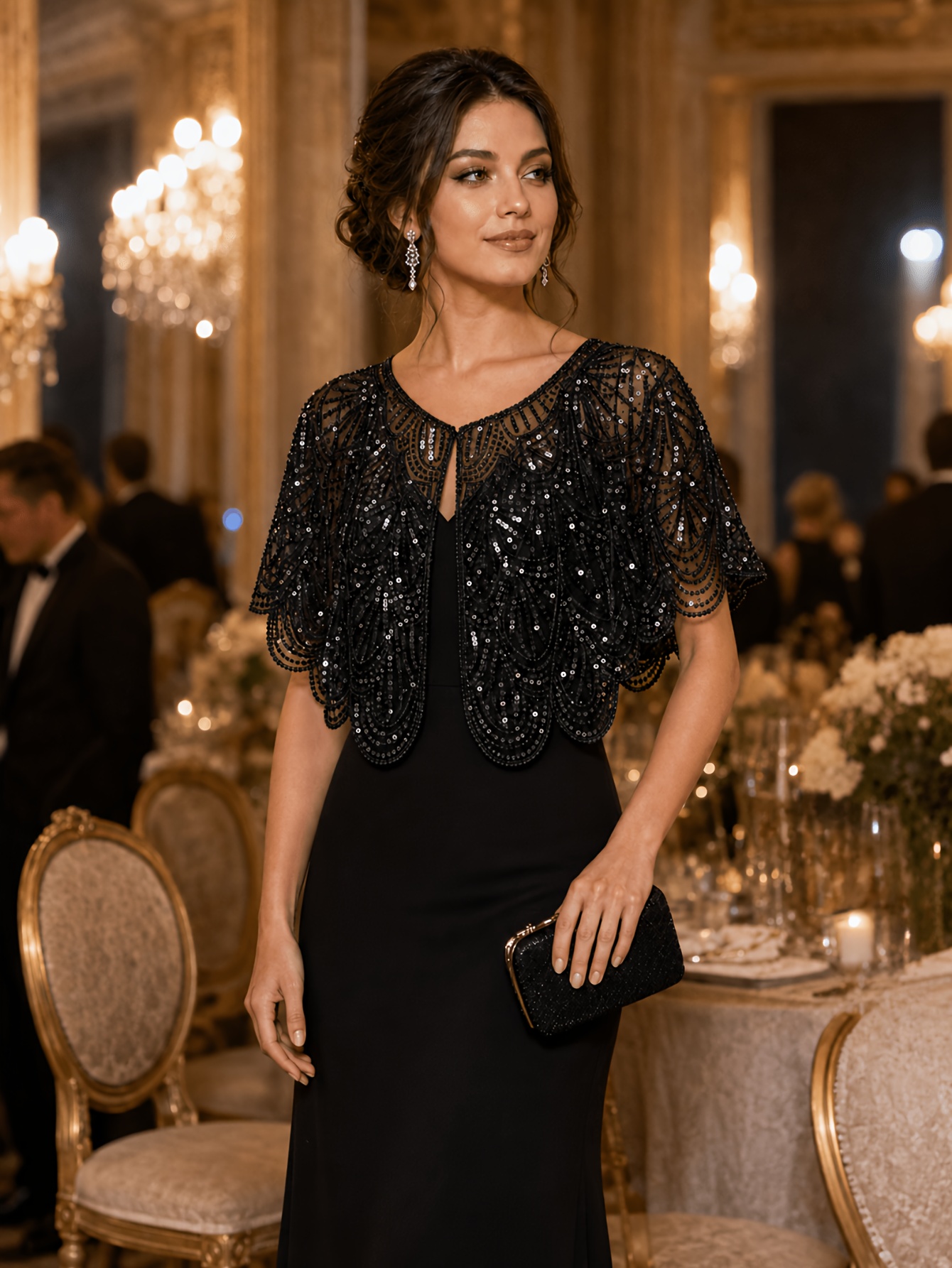 Women's Sequin Shrug Cardigan, Vintage Sparkly Short Bolero Cardigan, Elegant Glitter Dress Cover Up for Evening Party Wedding Halloween Costume