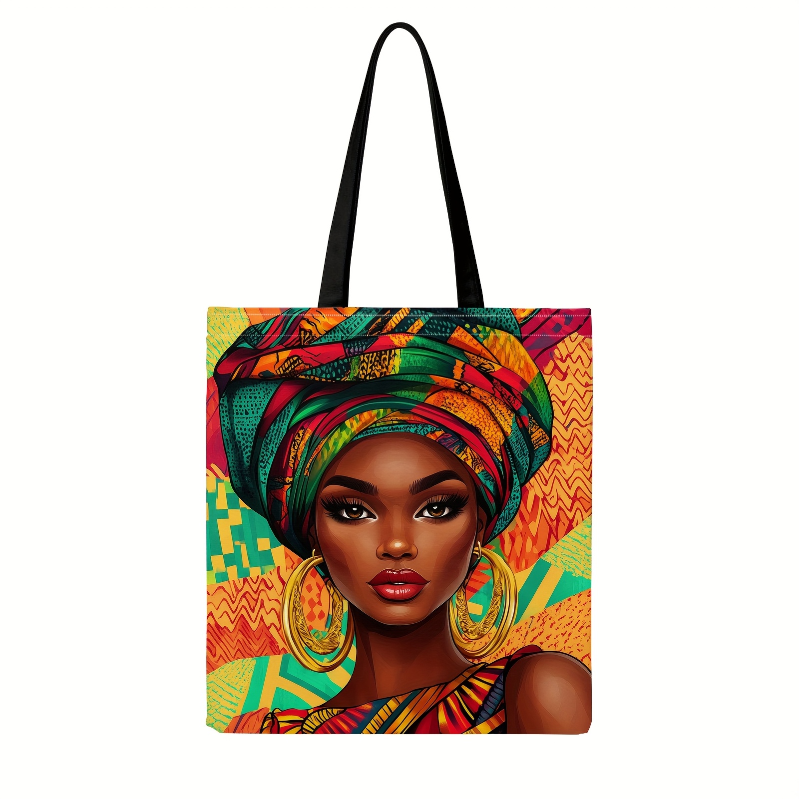 TEMU A Stylish And Vibrant Tote Bag With A Fixed Shoulder Strap, Designed Without A Lock For Shopping. It Showcases A Unique Cultural Style And