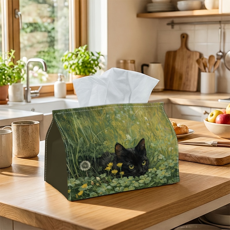 1pc rectangular tissue box   nature animal black cat   for living room car and desktop storage very suitable for living room kitchen   decoration polyester washable