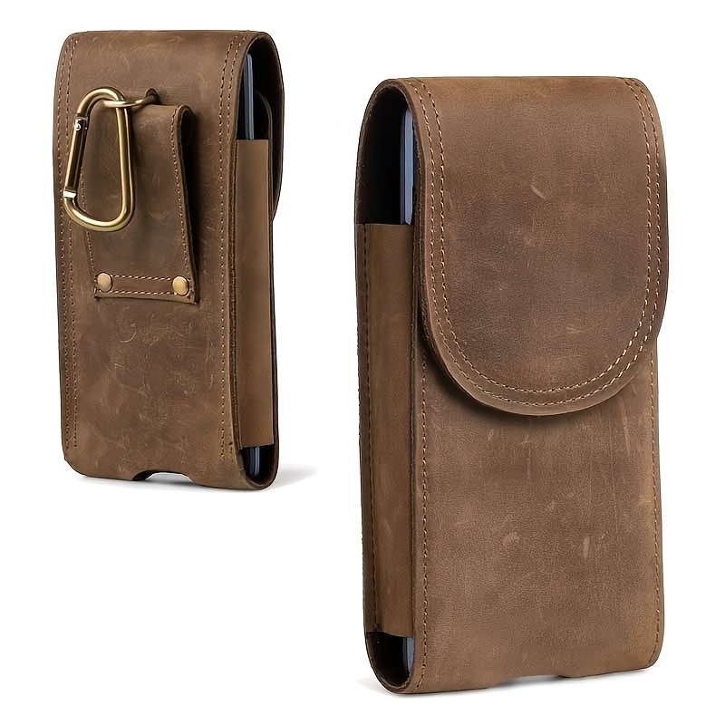 TEMU Handmade Leather Waist Pack. Genuine Full-grain Cowhide Phone Pouch For Outdoor Sports And Daily Work. Durable, Portable, And Unisex