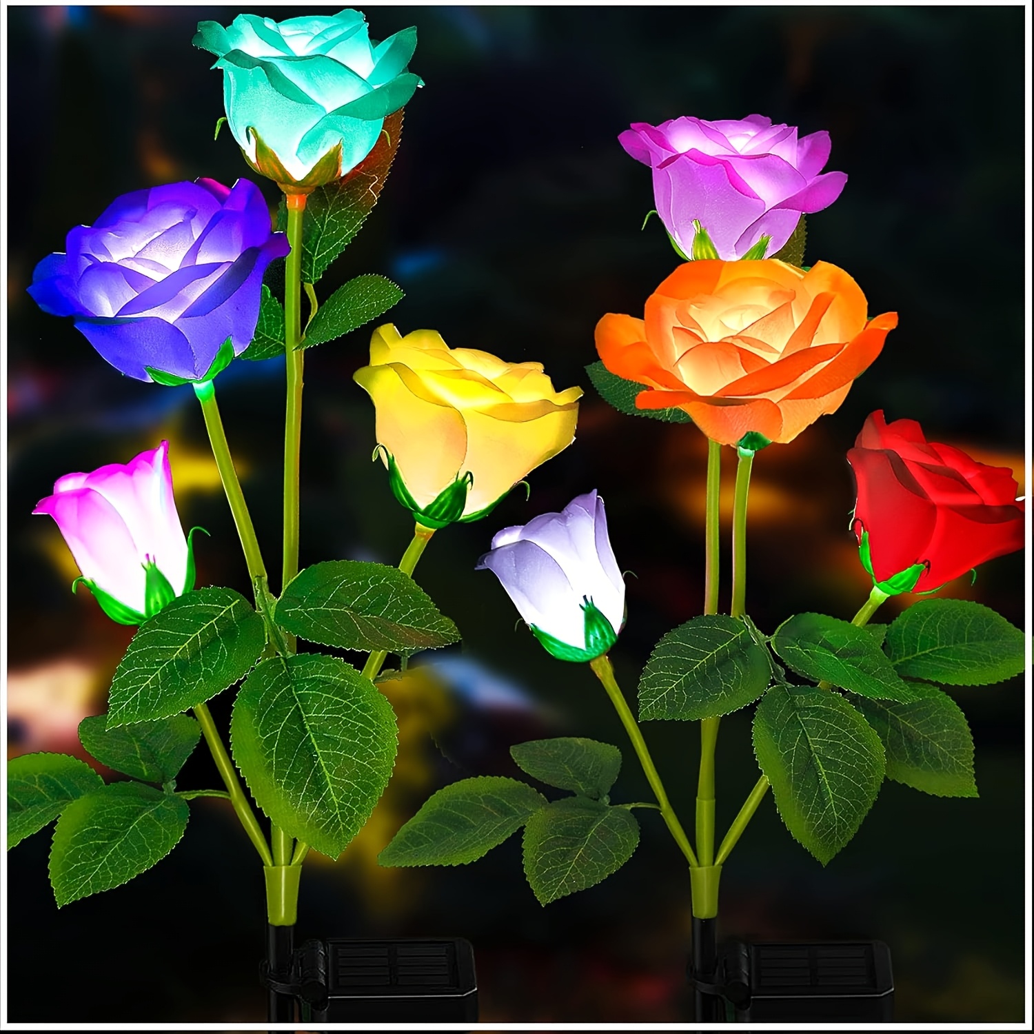 TEMU 2/6/12 Pack Solar Lights Outdoor Garden Decor, 7 Color Changing Solar Flowers Outdoor Ipx5 With 10/30 Bigger & Realistic Rose, Enlarged Size