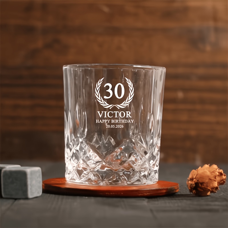 TEMU Personalized Laser Engraved Whiskey Glass - Customizable Name And Date - 18th/21st/30th/40th Birthday Gift - Ideal For Men, Fathers