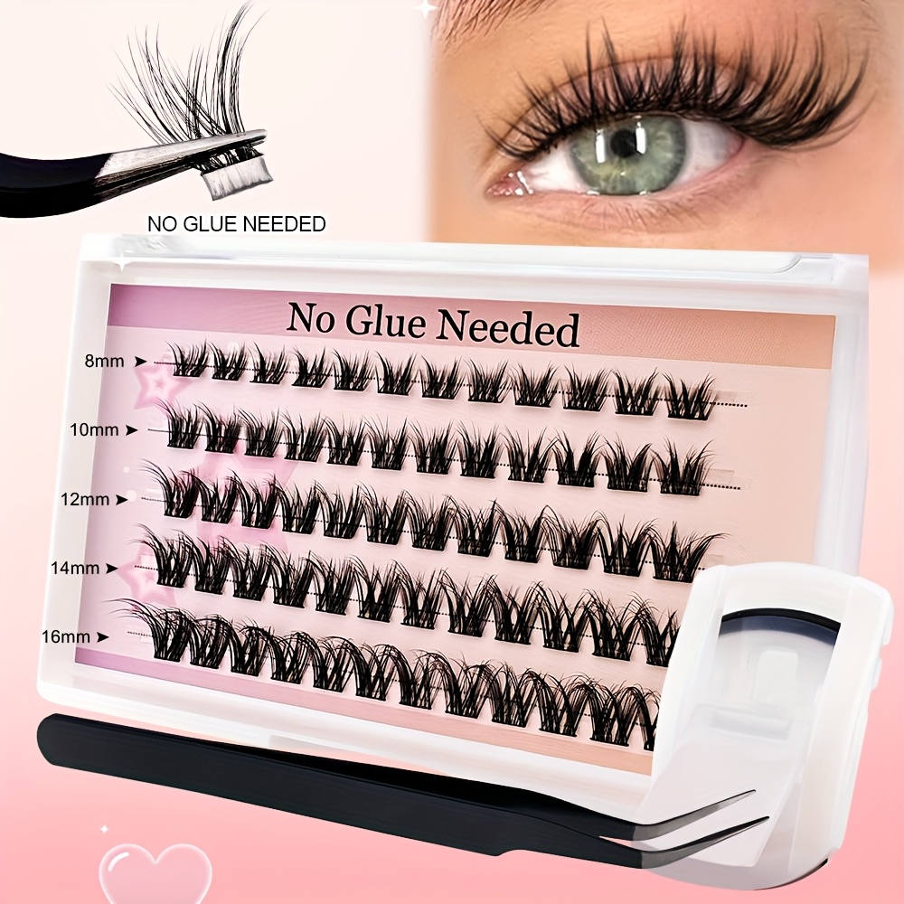 60pcs Self-adhesive False Eyelashes - Mixed Lengths 8-16mm, C- Natural Fluffy Lashes, Waterproof & Reusable Cat Eye/natural Styles For Beginners, No Glue Needed