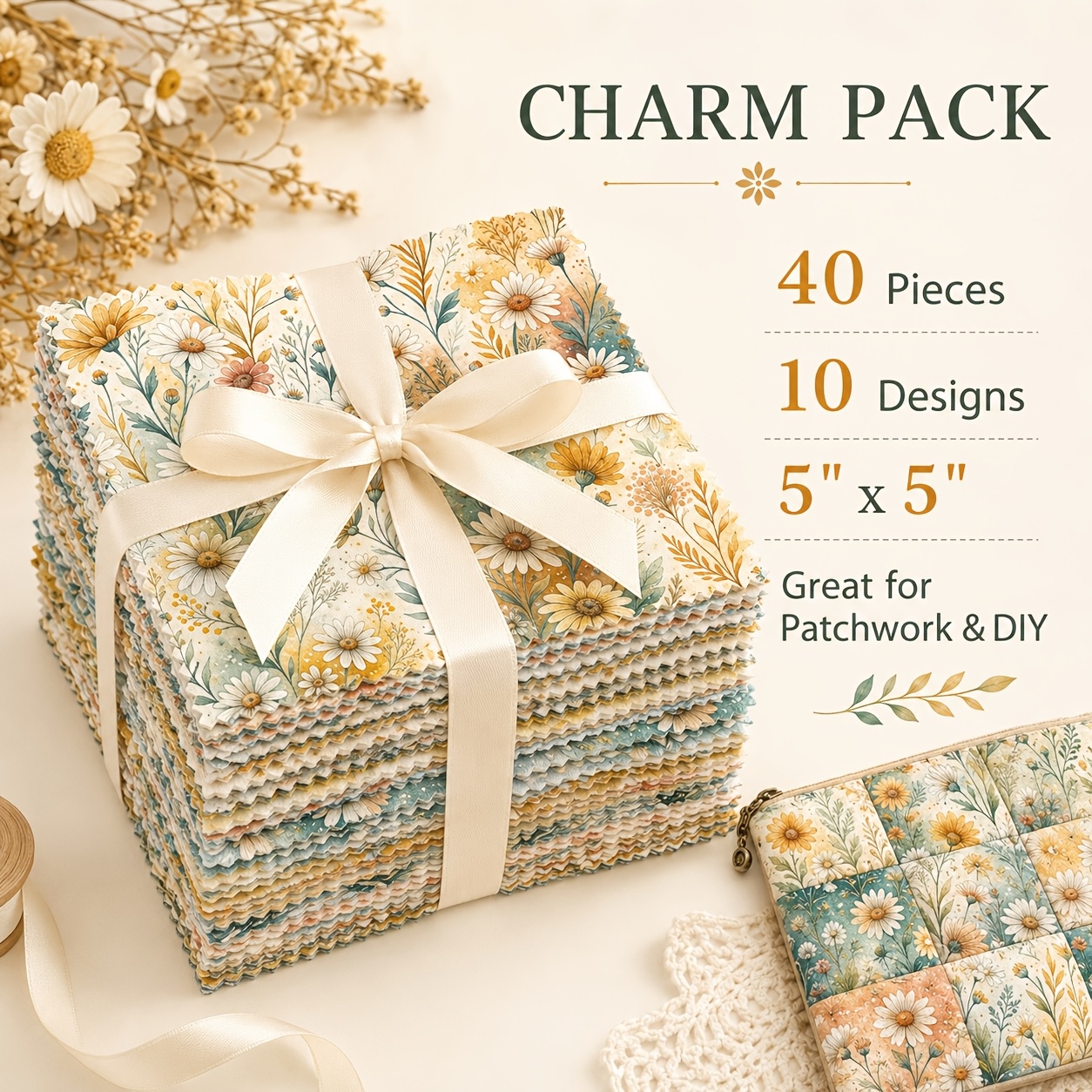 40pcs charm pack set elegant   style printed multicolor floral pattern handmade diy with   and texture style elements 120g polyester   in 10 design styles suitable for   diy craft projects diy wallet making