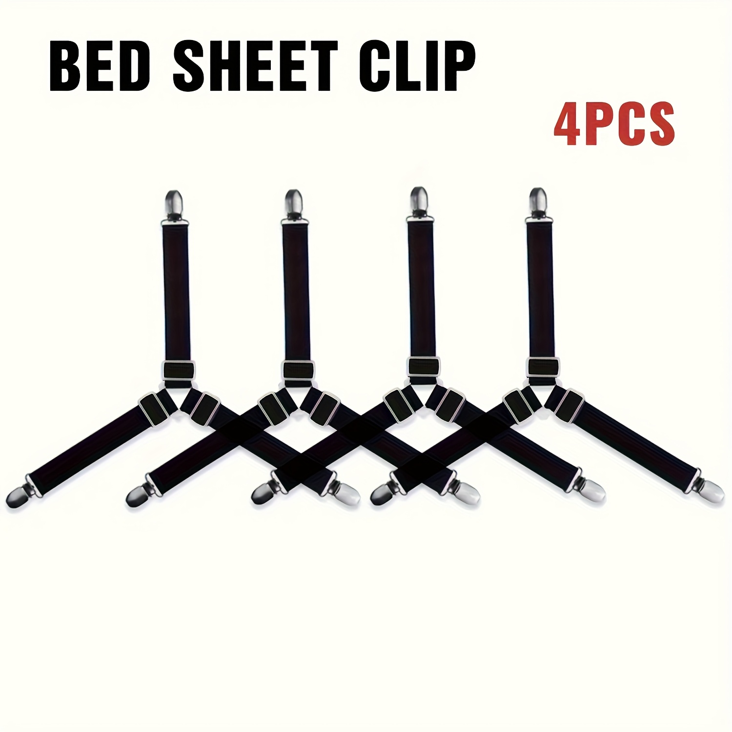 TEMU 4pcs Sheet Set - Heavy-duty Elastic Sheet Holders, Adjustable To Prevent Sheet Wrinkles