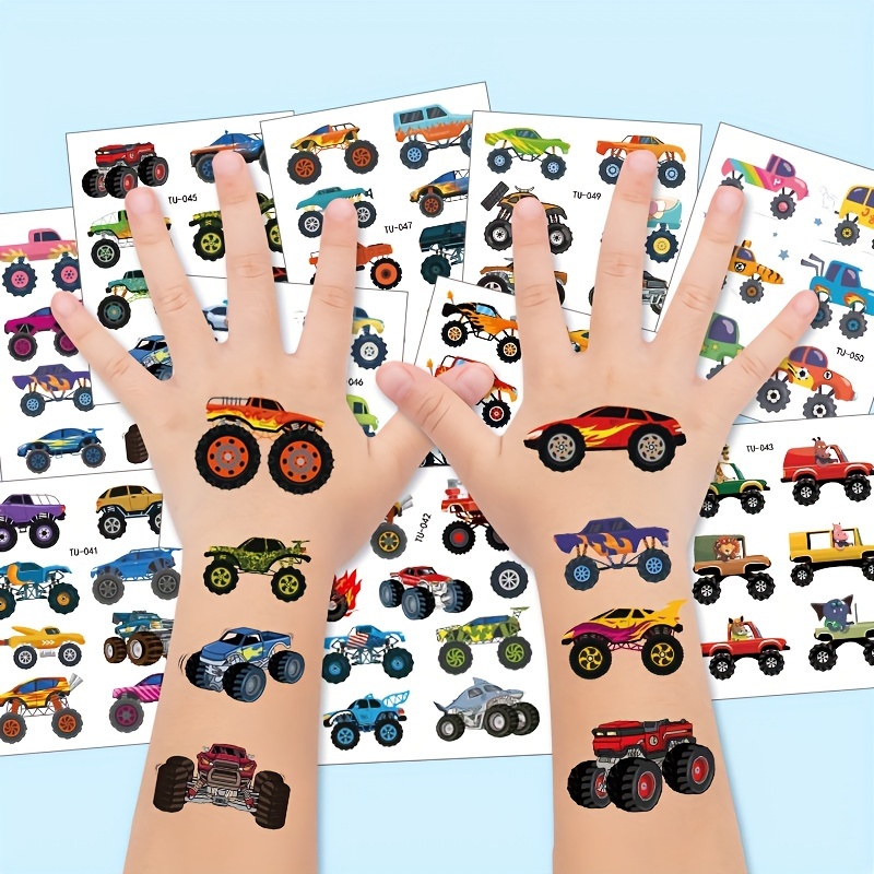 

10pcs Truck, Monster Truck Tattoo Stickers, Cartoon Car Temporary Tattoos Fake Tattoos Party Decorations For Boys