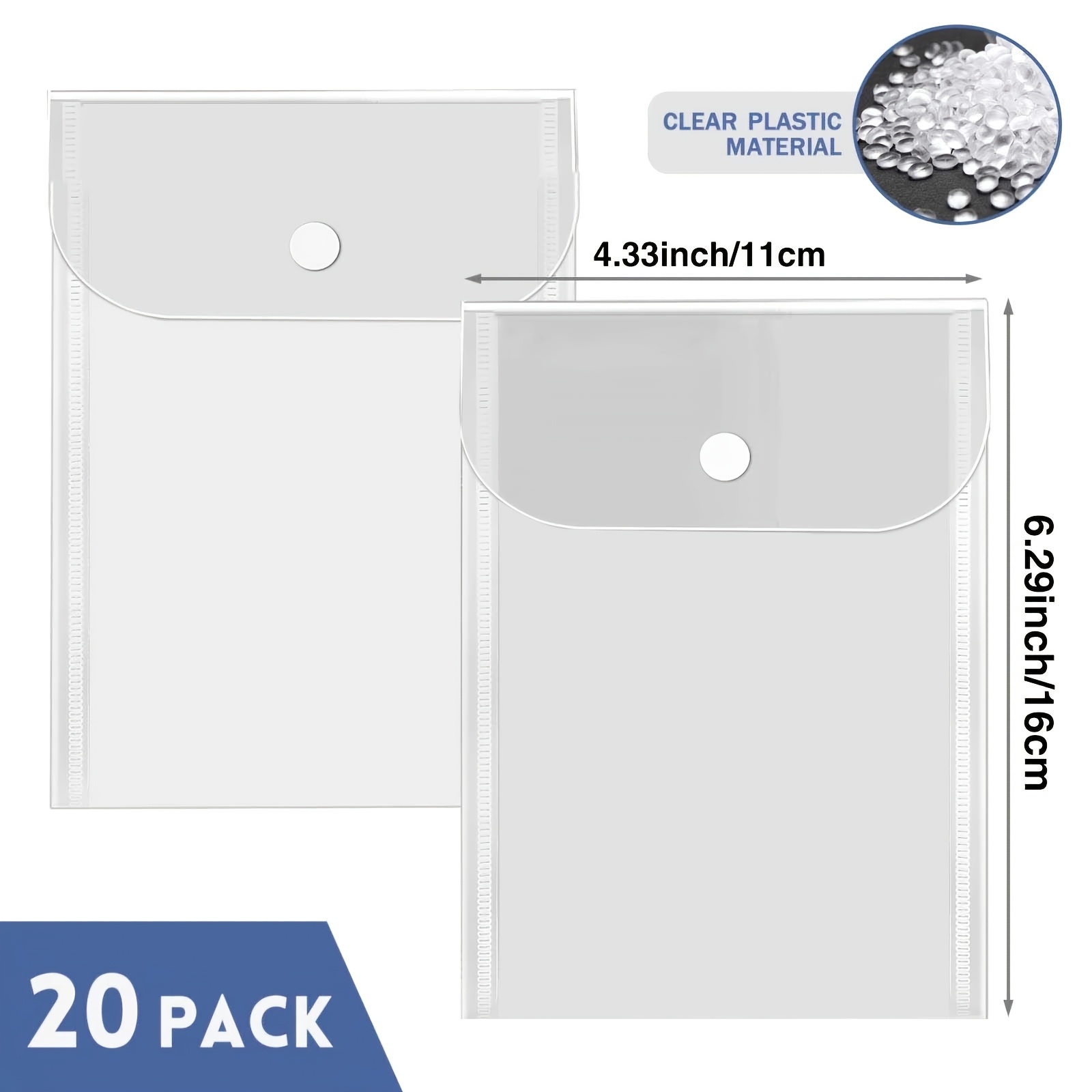 TEMU 20pcs Plastic Envelopes With Snap Closure, Reusable Stamp And Die Storage Pockets, Clear Envelope Pouch As Sticker Organizer, Receipt Holder,