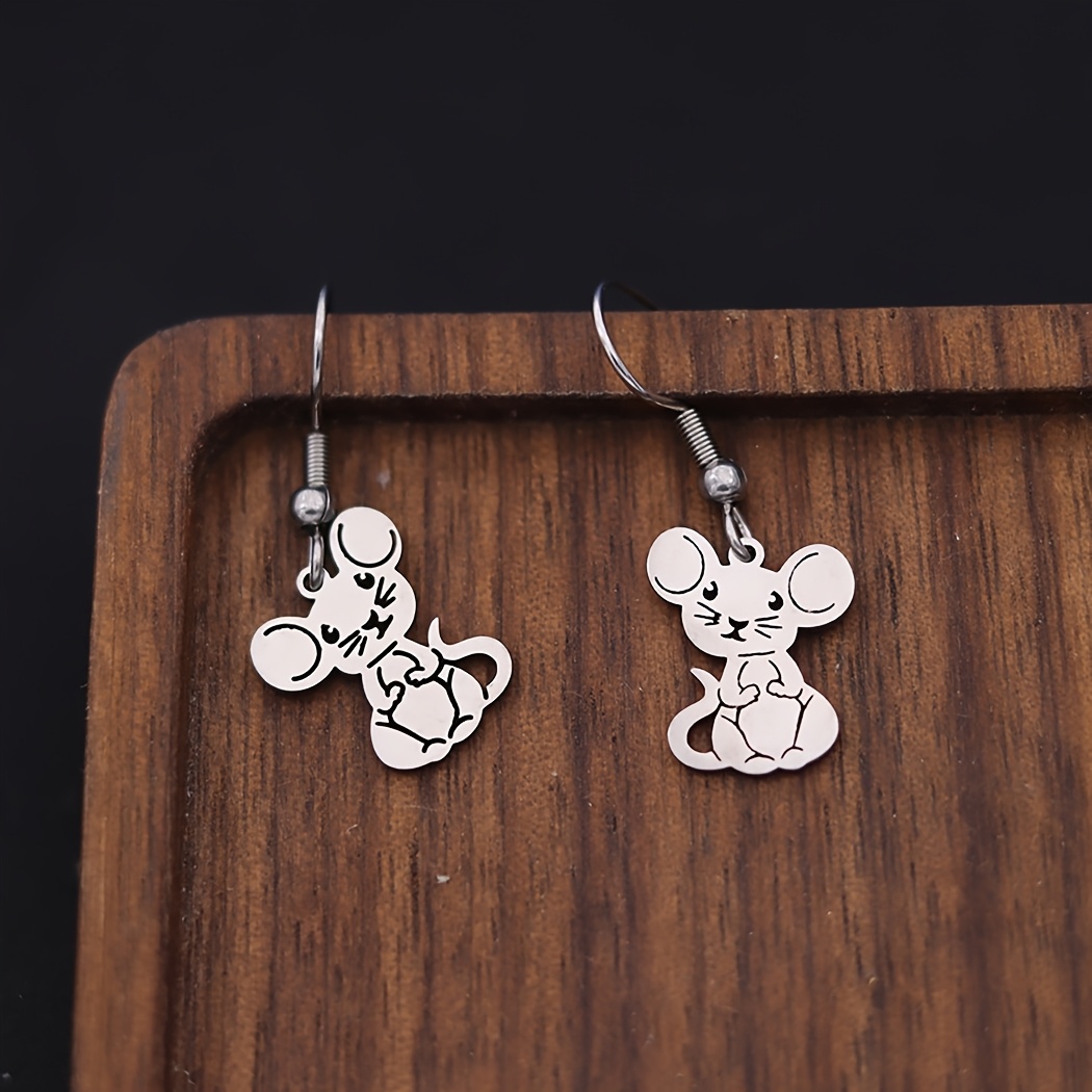 Stainless Steel Cute Mouse-shaped Dangle Earrings For Women Men Lightweight Anti-allergy Ideal For Daily Styling Holiday Events Exquisite Gift For Friend