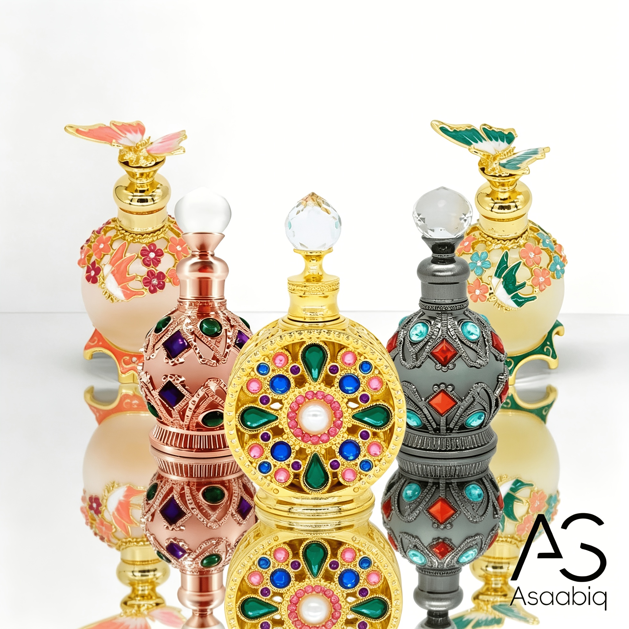 Image of 5pcs Middle Eastern-style Women's Perfume Set With Enamel And Gemstone Embossed Bottles, -floral Scents, Long-lasting. Ideal Gift For Christmas, Valentine's Day And Mother's Day.