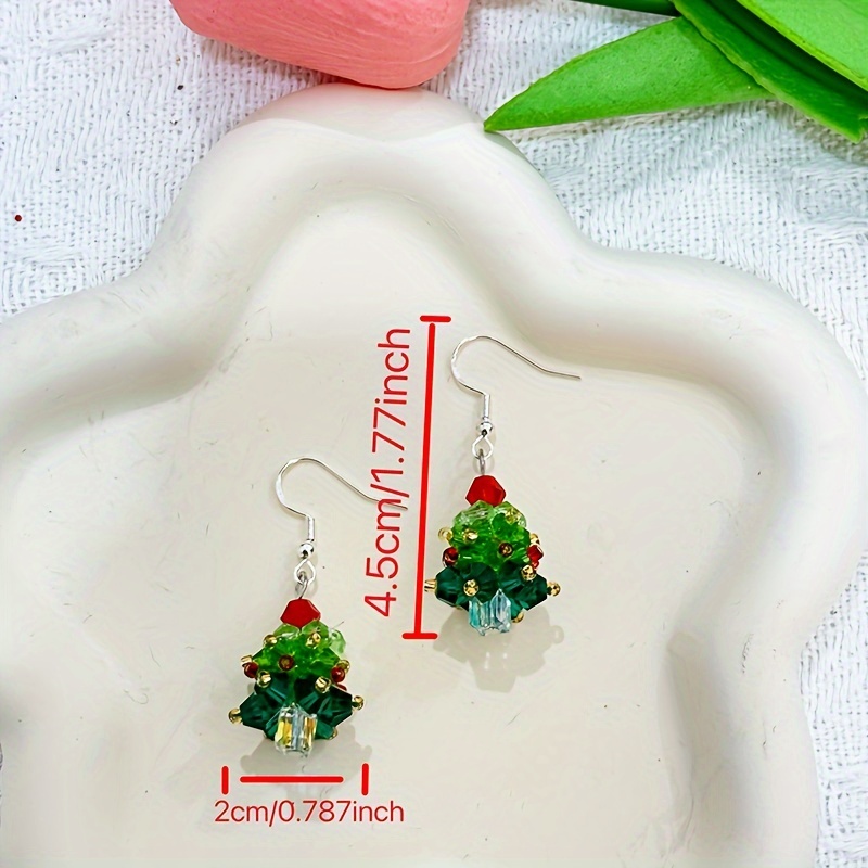 Hand Beaded 3D Christmas Tree Earrings with Crystals