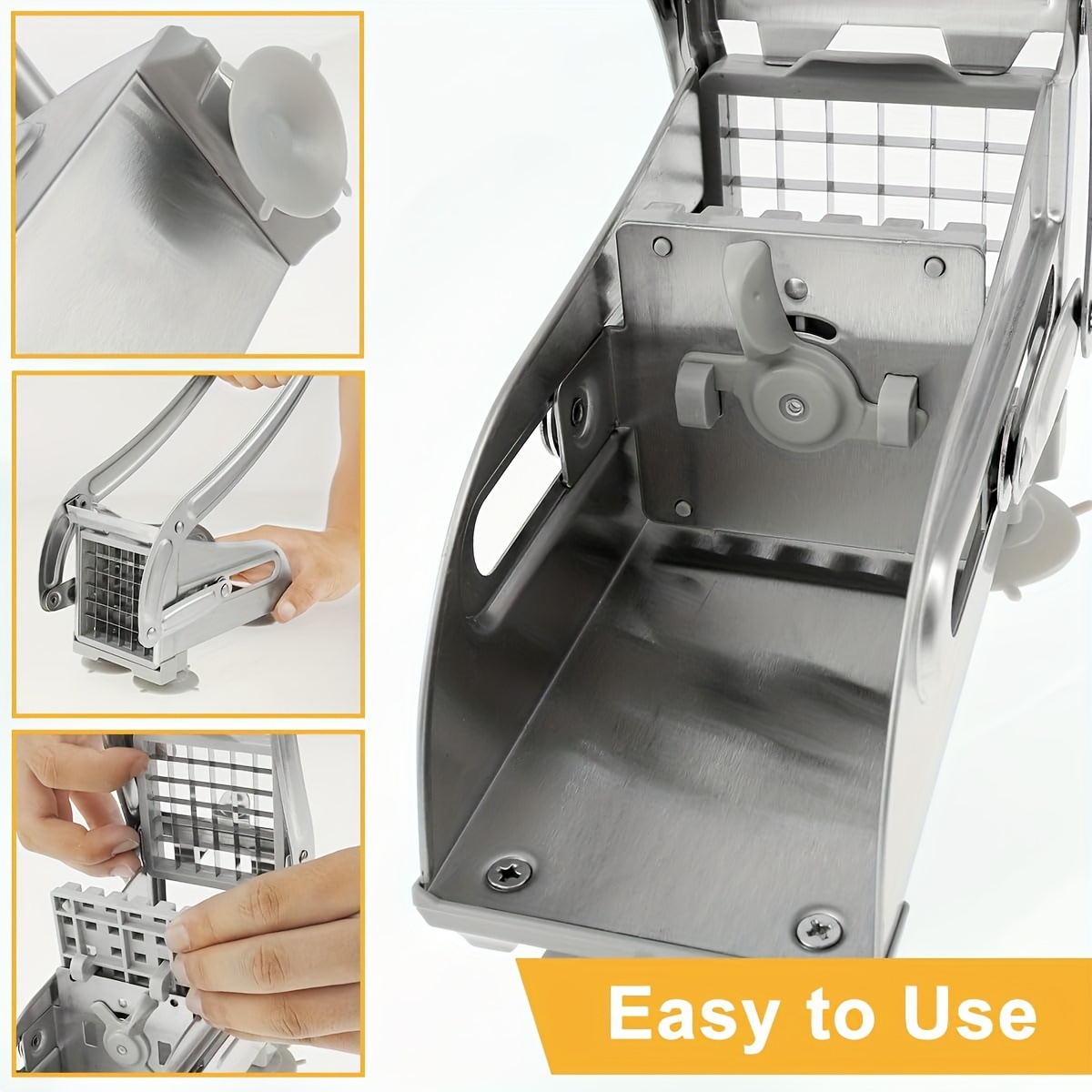 a stainless steel professional french fry cutter with 2 blade   a french fry slicer a french fry cutter for pressing   and a multi functional vegetable and fruit slicer with 36 46 hole blade food   details 5