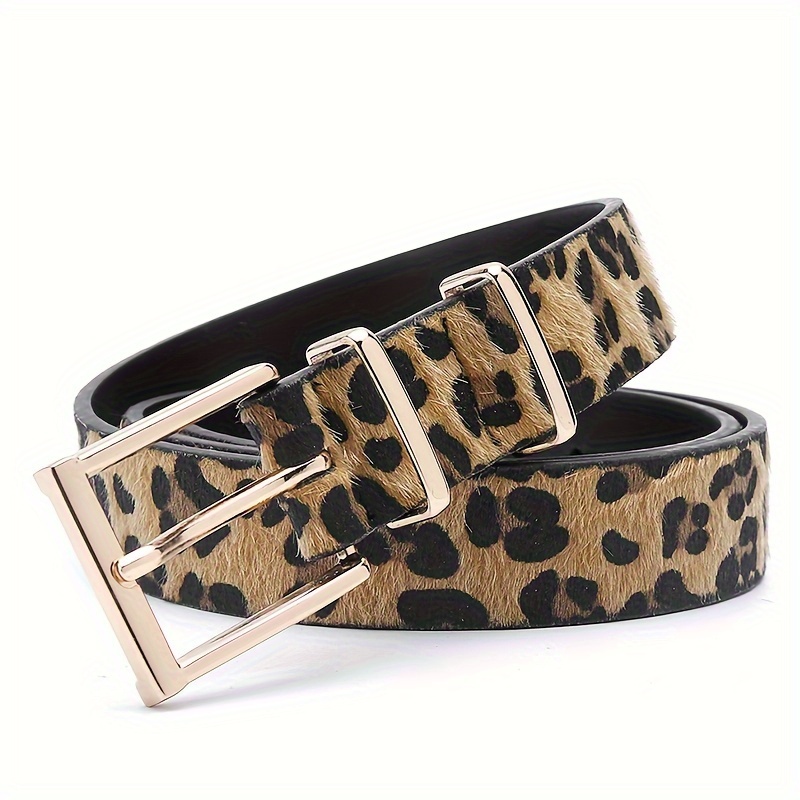 

[] Stylish Women's Leopard Print Belt With Golden-tone Double Prong - Animal For Casual, Date Night, Or Beach Outfits, Casual Accessory | Stylish Waist Belt | Metallic Accents