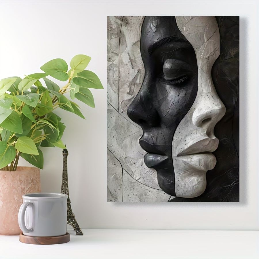 

Modern Abstract Woman Faces Canvas Art Print - Chic Black & Decor For Living Room, Bedroom, Cafe, And Kitchen - 3d Design Poster, Ideal Gift Idea