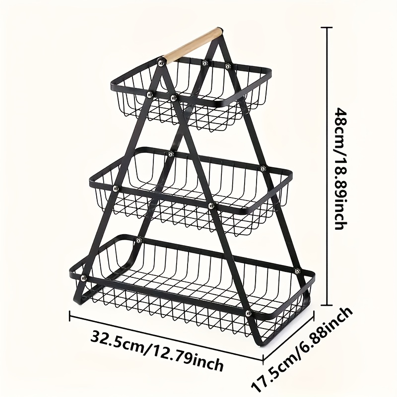 TEMU -level Metal Fruit Basket With A Removable Wooden Handle, A Durable Organizer For Fresh Produce, Bread, And Snacks, Ideal For Showcasing In Your