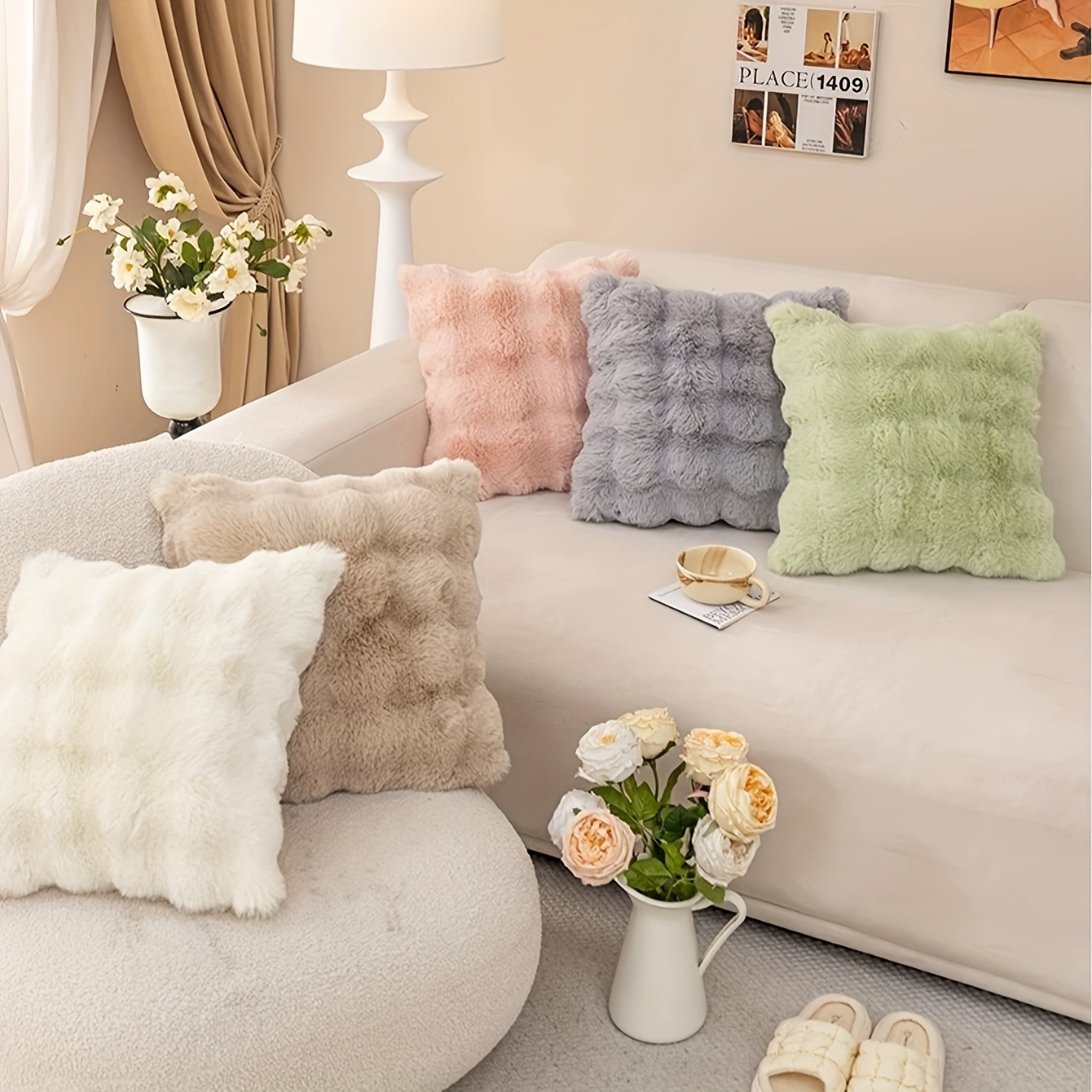 45x45cm plush pillow covers ultra soft light beige friendly Temu