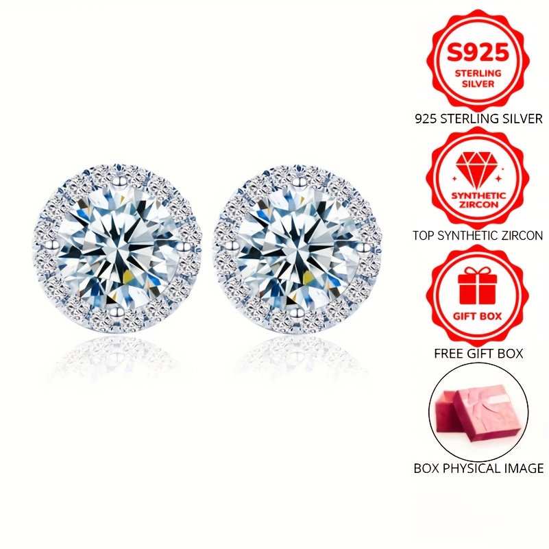 

925 Sterling Silvery 2.3g 8mm Round Cut Zirconia Setting Hypoallergenic Stud Earrings For Women Elegant Wedding Jewelry Party Gift