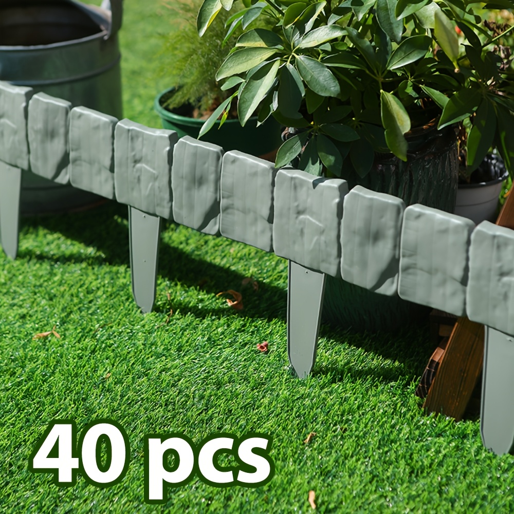 TEMU Lot de 40 piquets de bordure de jardin, clôture de bordure paysagère en plastique pour pelouse, installation facile, bordure décorative de de