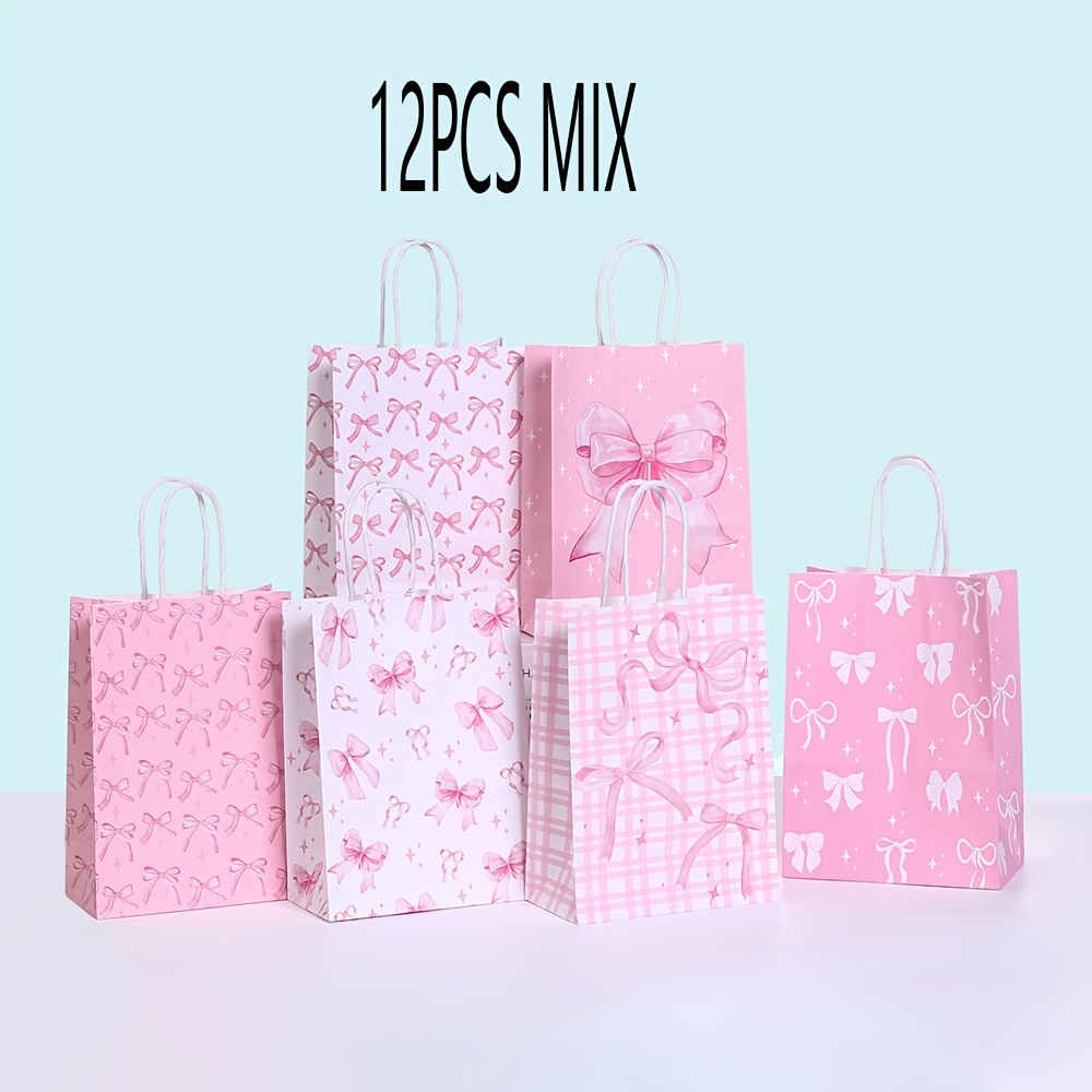 TEMU 6/12pcs Bow Gift Bag Paper Girl Party Packaging Bag Storage Bag Shopping Bag Suitable For New Year, Holidays And Birthdays, Bridal Shower,