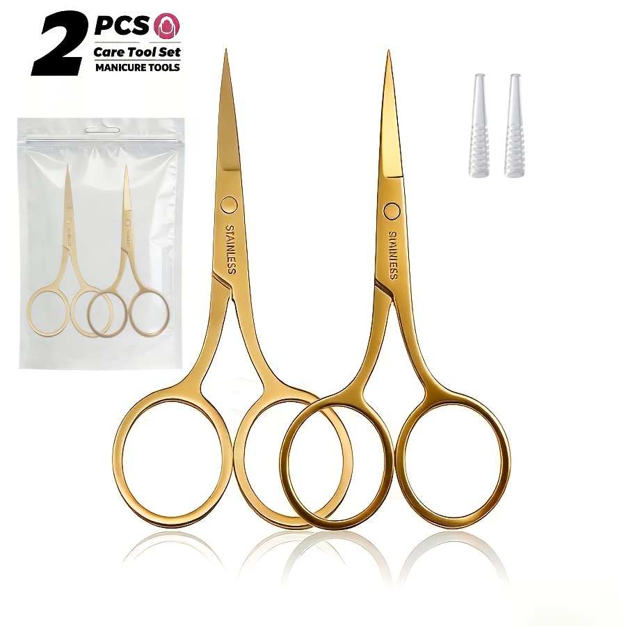 Image of Golden Stainless Scissors - Eyebrow And Eyelash Trimmer, Facial Hair Remover, Fingernail Trimming Tool, With Precision