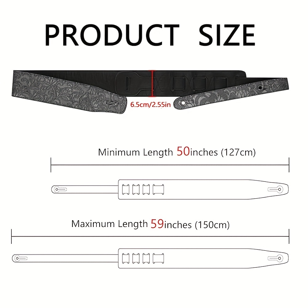 Premium Faux Leather Guitar Strap - Adjustable 129.54cm-149.86cm, Durable & Embossed Design with Floral Patterns or Crocodile Texture, Ideal for Acoustic, Electric & Bass Guitars - Available in Multiple Colors, Guitar Accessories
