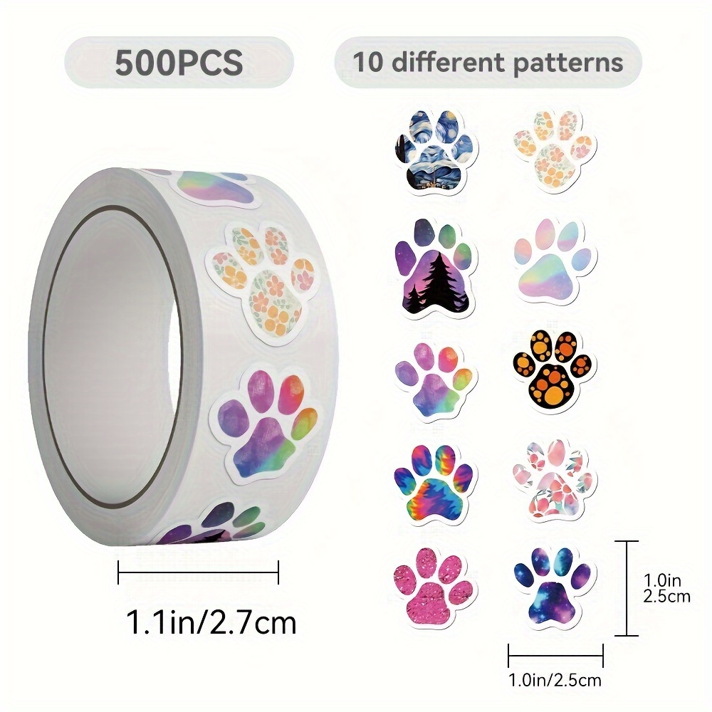 1 Roll/500 Sheets Dog Paw Print Roll Stickers For Laptops, Journals, Envelopes, And Water Bottle Seals, Decorative Stickers