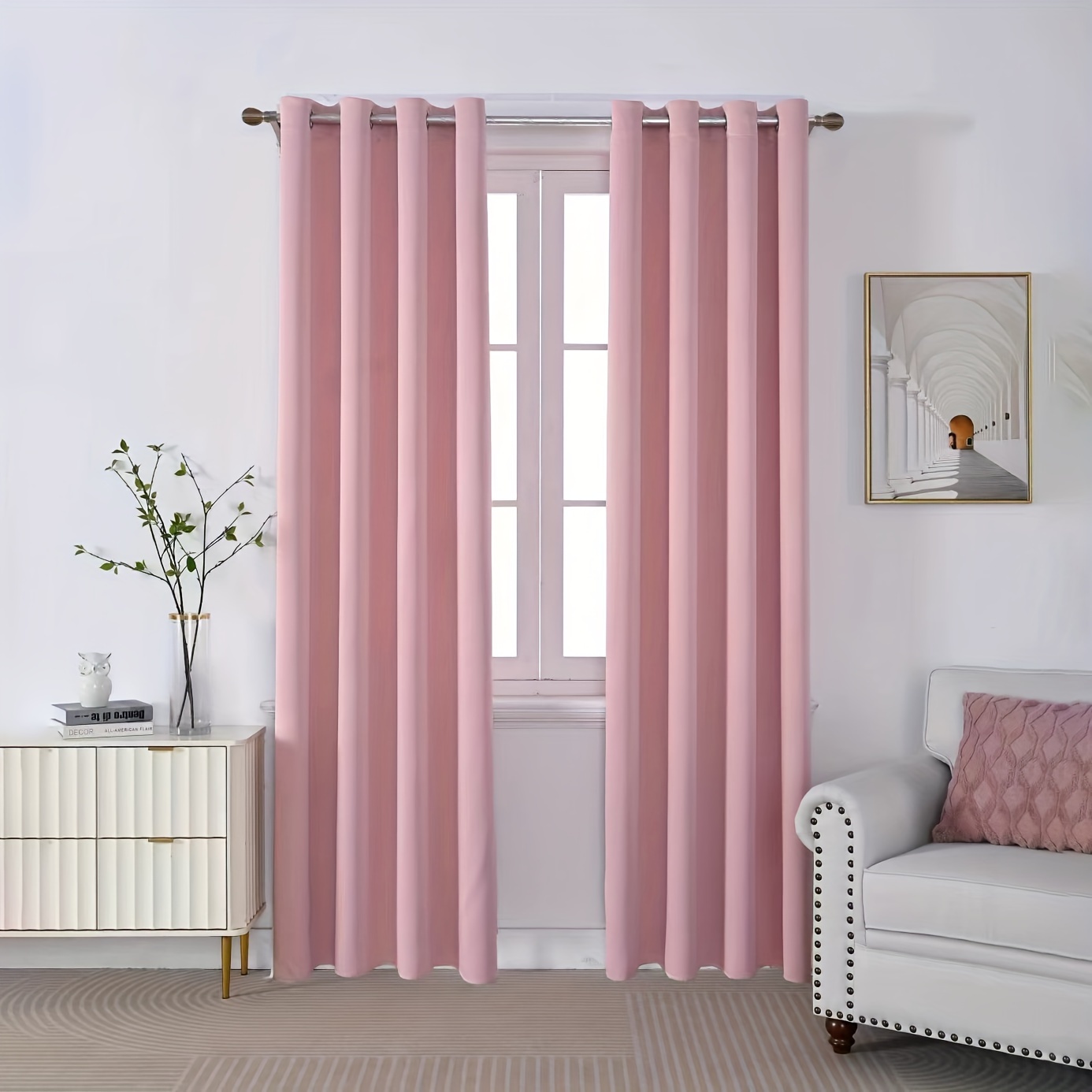 

Elegant Pink Single-layer Grommet Top Curtain - Uv Protection, Machine Washable, Perfect For Living Room & Bedroom Decor