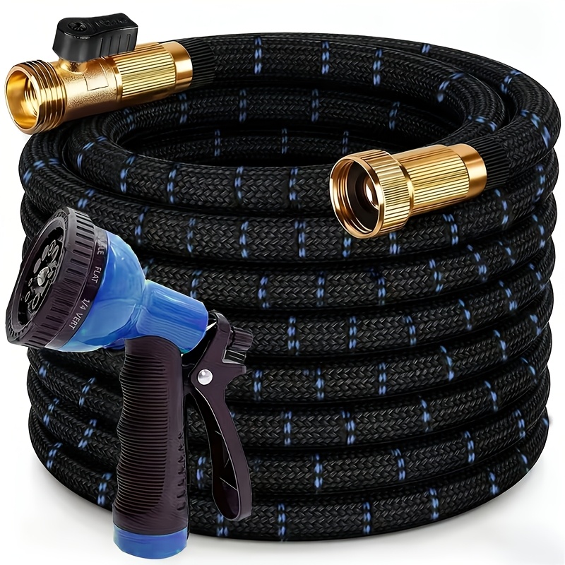 LOVFEN Garden Hose 10/15/25/50/75/100/150ft, Kink Free Flexible Water Hose With 10-Pattern Spray Nozzle, Lightweight Hose Pipe, Leak Proof, 1/2" Swivel Connectors, Super Fabric, Portable Storage Strap.