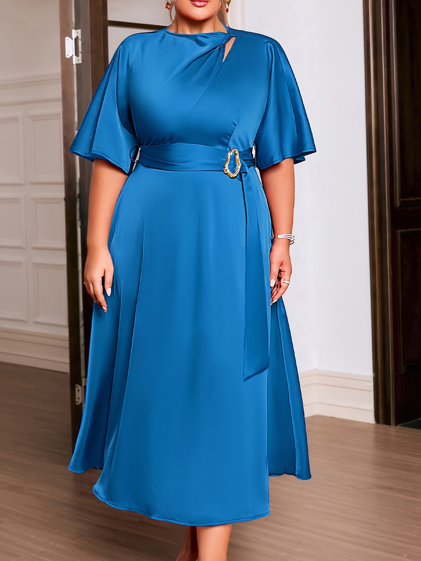 womens plus size elegant long dress solid color polyester Temu