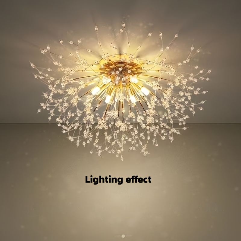 Modern Dandelion-Shaped Crystal LED Ceiling Light with 3-Color Changing Bulbs - Elegant Chandelier for Dining Room, Living Room, or Bedroom - Wall Switch Controlled (Remote Not Included), Bedroom Chandelier | Contemporary Ambiance | Metal Construction, Chandeliers for Ceiling